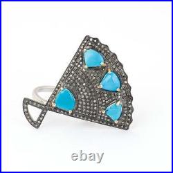 925 Sterling Silver Ring kite Shape Turquoise Pave Diamond Jewelry, Ring MN