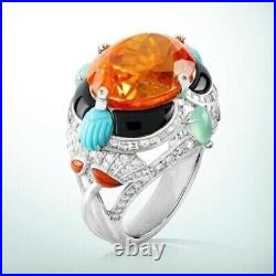925 Sterling Silver Rings Cubic Zirconia Round Turquoise and Onyx Women Jewelry