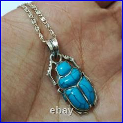 925 Sterling Silver Scarab Pendant with Turquoise Stone Handmade Jewelry 925 Sterling Silver Scarab Pendant with Turquoise Stone Handmade Jewelry
