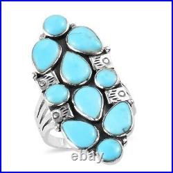 925 Sterling Silver Sleeping Beauty Turquoise Cluster Ring Gift Size 9 Ct 4.2