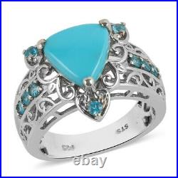 925 Sterling Silver Sleeping Beauty Turquoise Neon Apatite Ring Size 7 Ct 3.7
