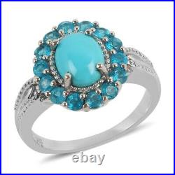 925 Sterling Silver Sleeping Beauty Turquoise Neon Apatite Ring Size 8 Cts 1.7