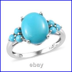 925 Sterling Silver Sleeping Beauty Turquoise Platinum Over Ring Size 7 Ct 1.8