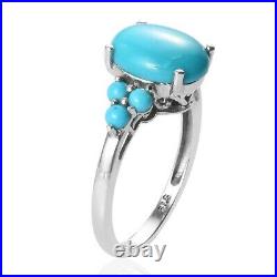 925 Sterling Silver Sleeping Beauty Turquoise Platinum Over Ring Size 7 Ct 1.8