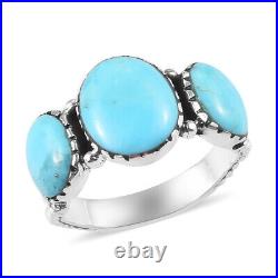 925 Sterling Silver Sleeping Beauty Turquoise Platinum Over Ring Size 8 Ct 4.6