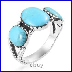 925 Sterling Silver Sleeping Beauty Turquoise Platinum Over Ring Size 8 Ct 4.6