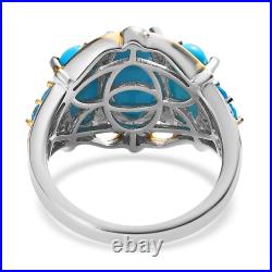 925 Sterling Silver Sleeping Beauty Turquoise Trilogy Ring Gifts Ct 4.7