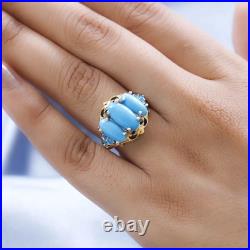925 Sterling Silver Sleeping Beauty Turquoise Trilogy Ring Gifts Ct 4.7
