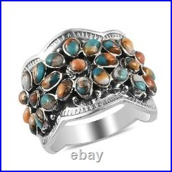 925 Sterling Silver Turquoise Cluster Ring Platinum Over Blue Gift Size 8 Ct 4