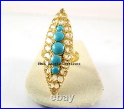 925 Sterling Silver Turquoise & Crystal Gemstone Designer Ring Jewelry