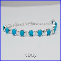 925 Sterling Silver Turquoise Gemstone Silver 7.5 inch Bracelet Jewelry cci