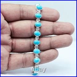 925 Sterling Silver Turquoise Gemstone Silver 7.5 inch Bracelet Jewelry cci
