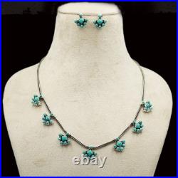 925 Sterling Silver Turquoise Jewelry Set Handmade Boho Earrings & Necklace