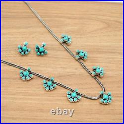 925 Sterling Silver Turquoise Jewelry Set Handmade Boho Earrings & Necklace