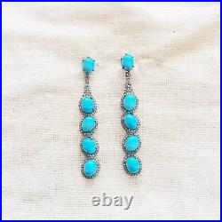 925 Sterling Silver-Turquoise Pave Diamond Earrings Christmas Jewelry