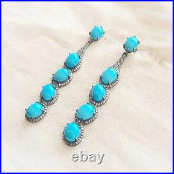 925 Sterling Silver-Turquoise Pave Diamond Earrings Christmas Jewelry