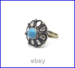 925 Sterling Silver Turquoise Ring Jewelry Pave Polki Diamond Gold Plated MN