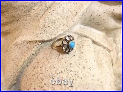 925 Sterling Silver Turquoise Ring Jewelry Pave Polki Diamond Gold Plated MN
