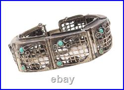 925 Sterling Silver Vintage Bracelet AMIR PORAN Net Cutout Turquoise BT10831