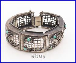 925 Sterling Silver Vintage Bracelet AMIR PORAN Net Cutout Turquoise BT10831