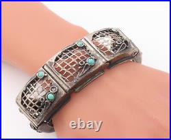 925 Sterling Silver Vintage Bracelet AMIR PORAN Net Cutout Turquoise BT10831