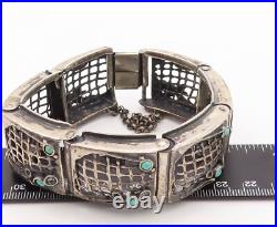925 Sterling Silver Vintage Bracelet AMIR PORAN Net Cutout Turquoise BT10831