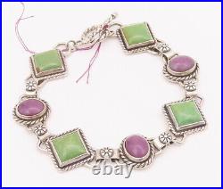 925 Sterling Silver Vintage Bracelet Southwestern Roped 2 Tone Turquoise BT10374