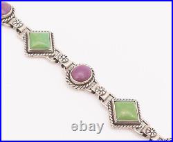 925 Sterling Silver Vintage Bracelet Southwestern Roped 2 Tone Turquoise BT10374