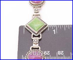 925 Sterling Silver Vintage Bracelet Southwestern Roped 2 Tone Turquoise BT10374