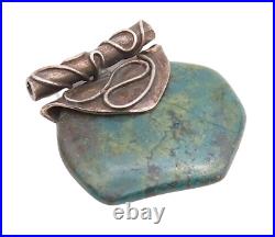 925 Sterling Silver Vintage Pendant Designer Swirly Carved Turquoise PT22852