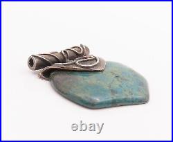 925 Sterling Silver Vintage Pendant Designer Swirly Carved Turquoise PT22852