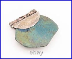 925 Sterling Silver Vintage Pendant Designer Swirly Carved Turquoise PT22852