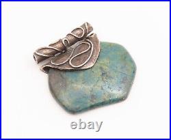 925 Sterling Silver Vintage Pendant Designer Swirly Carved Turquoise PT22852