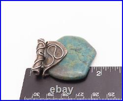 925 Sterling Silver Vintage Pendant Designer Swirly Carved Turquoise PT22852