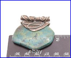925 Sterling Silver Vintage Pendant Designer Swirly Carved Turquoise PT22852