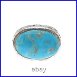 925 Sterling Silver Vintage Real Lone Mountain Turquoise Ornate Ring Size 8 925 Sterling Silver Vintage Real Lone Mountain Turquoise Ornate Ring Size 8