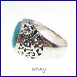 925 Sterling Silver Vintage Real Lone Mountain Turquoise Ornate Ring Size 8 925 Sterling Silver Vintage Real Lone Mountain Turquoise Ornate Ring Size 8