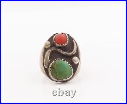 925 Sterling Silver Vintage Ring ZUNI NAVAJO Antique Turquoise Sz 10.5 RG29141