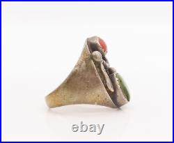 925 Sterling Silver Vintage Ring ZUNI NAVAJO Antique Turquoise Sz 10.5 RG29141