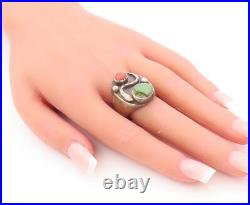 925 Sterling Silver Vintage Ring ZUNI NAVAJO Antique Turquoise Sz 10.5 RG29141
