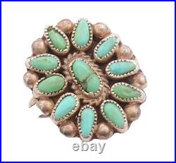 925 Sterling Silver Vintage Ring ZUNI NAVAJO Turquoise Flower Sz 7.5 RG29140