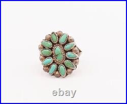 925 Sterling Silver Vintage Ring ZUNI NAVAJO Turquoise Flower Sz 7.5 RG29140