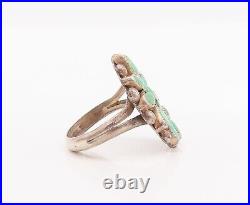 925 Sterling Silver Vintage Ring ZUNI NAVAJO Turquoise Flower Sz 7.5 RG29140