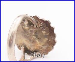 925 Sterling Silver Vintage Ring ZUNI NAVAJO Turquoise Flower Sz 7.5 RG29140