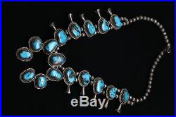 925 Sterling Silver Vintage Southwestern Turquoise Squash Blossom Necklace