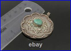 925 Sterling Silver Vintage Turquoise Floral Motif Dark Tone Pendant PT18561