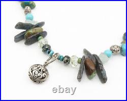 925 Sterling Silver Vintage Turquoise & MultiStone Beaded Necklace NE2303