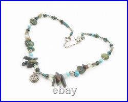 925 Sterling Silver Vintage Turquoise & MultiStone Beaded Necklace NE2303