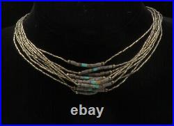 925 Sterling Silver Vintage Turquoise MultiStrand Chain Necklace NE2148