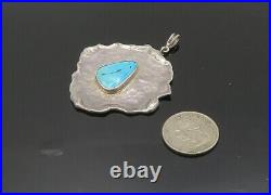 925 Sterling Silver Vintage Turquoise Shiny Sculpted Pendant PT16256